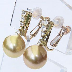 真珠 パール イヤリング ゴールデンパール 南洋白蝶真珠 ゴールド系