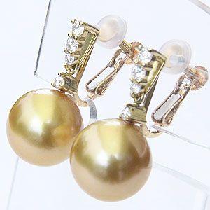 真珠 パール イヤリング ゴールデンパール 南洋白蝶真珠 ゴールド系
