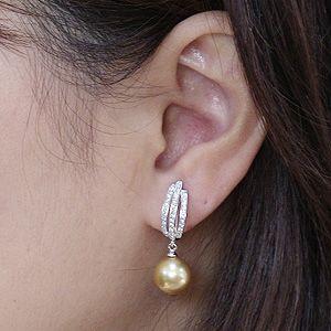 南洋白蝶パールピアス/フェニックス/天然ダイヤモンド/K18WG