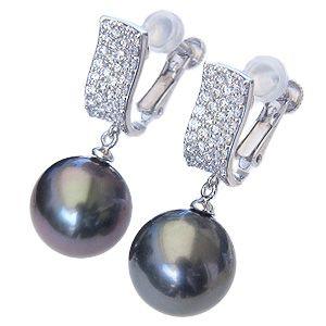 タヒチ黒蝶真珠 11mm グリーン系 パール 真珠 k18 ホワイトゴールド イヤリング ネジバネ式 ダイヤモンド 0.76ct 送料無料 プレゼント ギフト 自分買い p