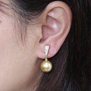 K18YG 南洋真珠 ゴールデンパール イヤリング クリップ ゴールドパール