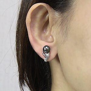 イヤ黒真珠パール pt900 プラチナイヤリング ダイヤモンド 送料無料 