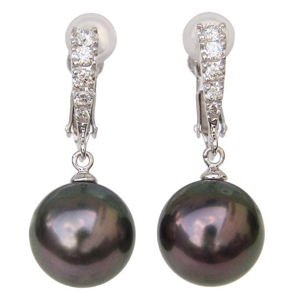 イヤリング タヒチ黒蝶真珠 ダイヤモンド 0.24ct k18 ホワイトゴールド