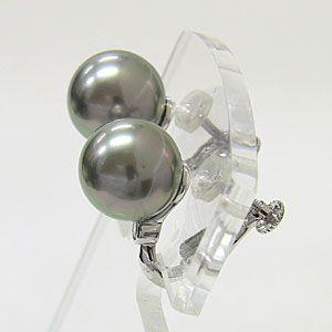 タヒチ黒蝶真珠 イヤリング ダイヤモンド パール グレー系 11mm k18