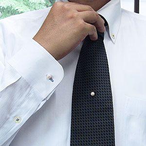 メンズ カフスセット タイタックセット 真珠 パール タイタック カフス あこや本真珠 7.5-8mm シルバー 男性用 送料無料 プレゼント ギフト ご褒美 自分買いの画像