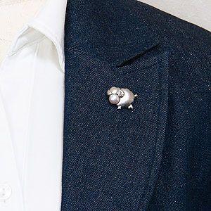 ヒツジ ブローチ パールブローチ ひつじ メンズ 男性用 ピンブローチ