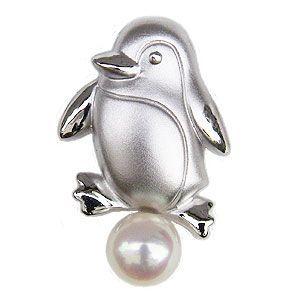 ペンギン ブローチ パール 真珠 ピンブローチ ラペルピン シルバー