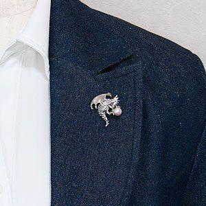 ブローチ ドラゴン メンズブローチ パールブローチ 龍 ピンブローチ 男性用 ピンズ 竜 ラペルピン 真珠ブローチ 辰 送料無料 プレゼント ご褒美 自分買いの画像