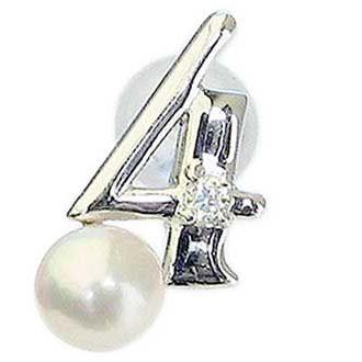 真珠パールブローチ メンズ ラッキーナンバー4 タイニーピン ホワイトゴールド ベビーパール 4月 ダイヤモンド 送料無料 プレゼント ギフト 自分買い pu