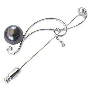 ラペルピン メンズ真珠パール ブローチ 黒真珠 シルバー メンズ 送料