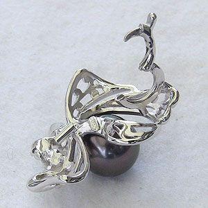 ラペルピン メンズ真珠パール ブローチ 黒真珠 シルバー メンズ 白蝶貝