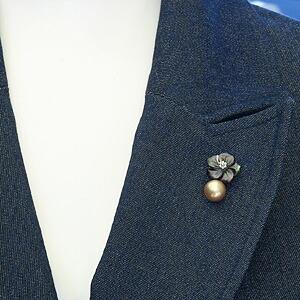 パール ブローチ フォーマル 花 パール 真珠 メンズ 南洋白蝶真珠 ゴールド系 10mm 黒蝶貝 フラワー 花モチーフ 送料無料 プレゼント ギフト 自分買い puの画像