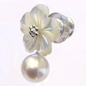 ブローチ 花 ラペルピン メンズ真珠パール あこや真珠 シルバー メンズ 白蝶貝 送料無料 フォーマル 人気 プレゼント ギフト ご褒美 自分買い puの画像