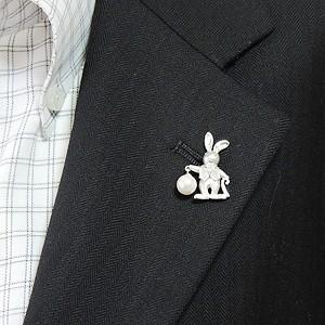 メンズブローチ メンズピンブローチ パールブローチ あこや真珠 ピンブローチ ラペルピン ウサギ うさぎ ラビット 送料無料 プレゼント ご褒美 自分買い_4