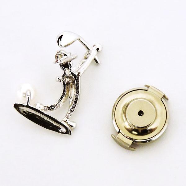 ラペルピン ピンズ ゴルファー ショットB あこや本真珠 3.5-4mm ダイヤモンド k18 ホワイトゴールド メンズ 人気 プレゼント ギフト ご褒美 自分買い puの画像