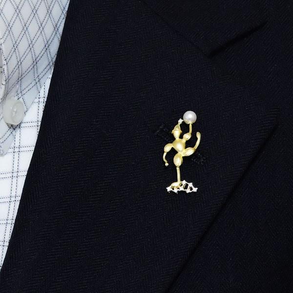 【推し】 ラペルピン ピンズ ピエロ ポーズB あこや本真珠 5mm ダイヤモンド k18 イエローゴールド メンズ 人気 プレゼント ギフト ご褒美 自分買い p 【1170543386】(42300円)