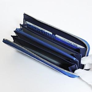 メンズ 男性用 サイフ クロコダイル 長財布 財布 さいふ ウォレット Ｌ字ファスナー ワニ革 クロコダイル革 ブルー 男女兼用 プレゼント ギフト ご褒美 自分買いの画像