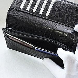 男性用サイフ メンズサイフ クロコダイル 長財布 財布 さいふ ウォレット 束入 ワニ革 クロコダイル革 国産 桐箱き 男女兼用 プレゼント ギフト ご褒美 自分買いの画像