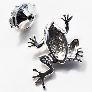 メンズ 男性用 カエルモチーフ ラペルピン ダイヤモンド サファイア