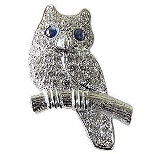 メンズジュエリー ラペルピン 男性用 ふくろう 手作り 送料無料 ブローチ タイニーピン 手作り ブローチ ピンブローチ サファイア フクロウ 梟 ダイヤモンド ピンズ
