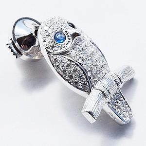 メンズ男性用 フクロウブローチ 梟 ふくろう ダイヤモンド サファイア