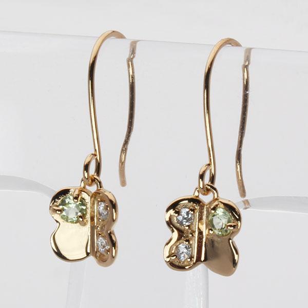 ダイヤモンド ピアス フックピアス ダイヤピアス ペリドット バタフライ 蝶 18k 18金 ピンクゴールド 送料無料 ペア メンズ プレゼント ご褒美 自分買い puの画像