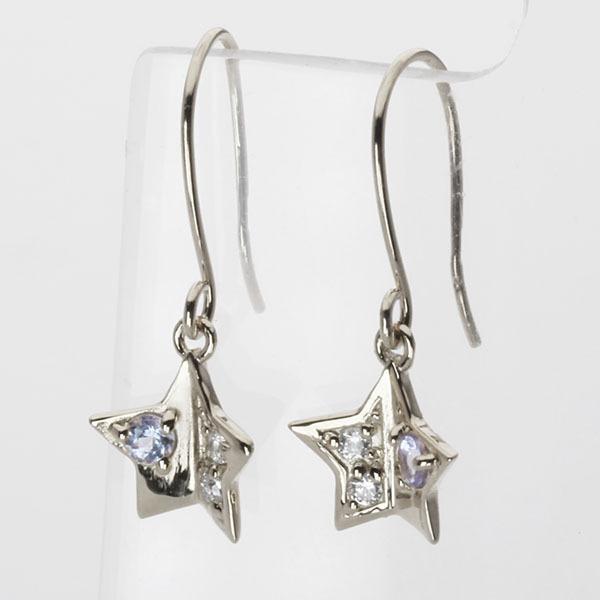 ダイヤモンド ピアス フックピアス ダイヤピアス タンザナイト スター 星 18k 18金 ホワイトゴールド 送料無料 ペア メンズ プレゼント ご褒美 自分買い puの画像