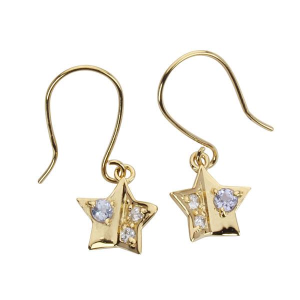 ダイヤモンド ピアス フックピアス ダイヤピアス タンザナイト スター 星 18k 18金 イエローゴールド 送料無料 ペア メンズ プレゼント ご褒美 自分買い puの画像