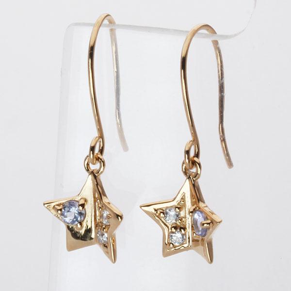 ダイヤモンド ピアス フックピアス ダイヤピアス タンザナイト スター 星 18k 18金 ピンクゴールド 送料無料 ペア メンズ プレゼント ギフト 自分買い puの画像