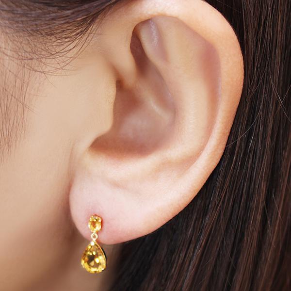 シトリン ピアス 揺れる スタッドピアス k18 18k 18金 イエロー