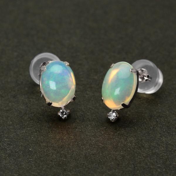 オパール ピアス スタッドピアス プラチナ pt900 ダイヤモンド 0.04ct 10月誕生石 送料無料 カジュアル 普段使い メンズ 男性用 プレゼント ギフト puの画像