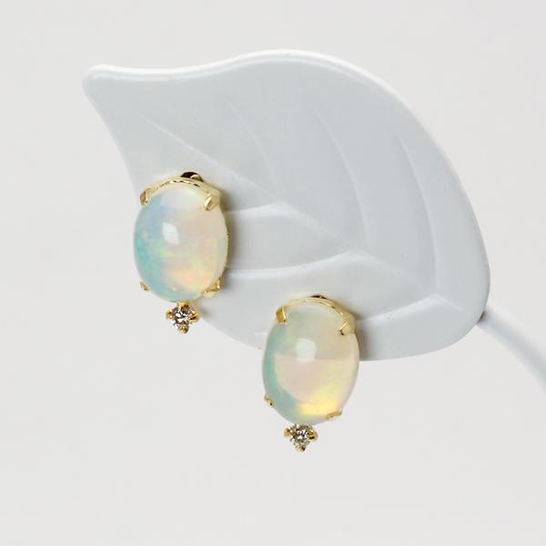 オパール ピアス スタッドピアス k18 18k 18金 イエローゴールド ダイヤモンド 0.04ct 10月誕生石 送料無料 カジュアル メンズ 男性用 プレゼント puの画像