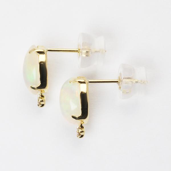 オパール ピアス スタッドピアス k18 18k 18金 イエローゴールド ダイヤモンド 0.04ct 10月誕生石 送料無料 カジュアル メンズ 男性用 プレゼント puの画像