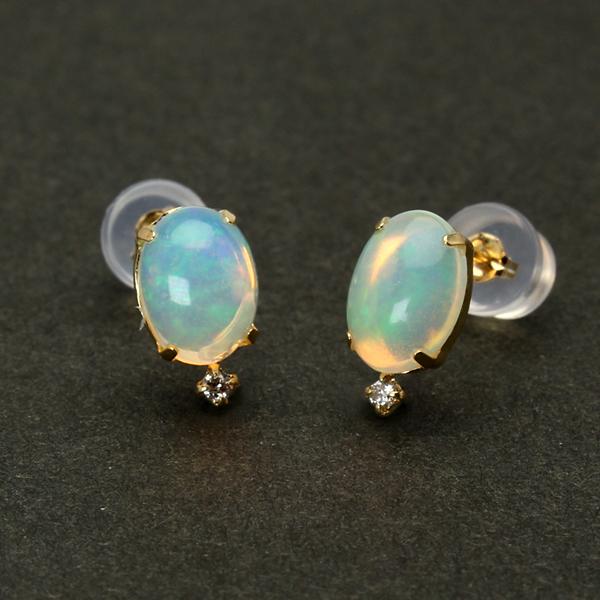オパール ピアス スタッドピアス k18 18k 18金 イエローゴールド ダイヤモンド 0.04ct 10月誕生石 送料無料 カジュアル メンズ 男性用 プレゼント puの画像