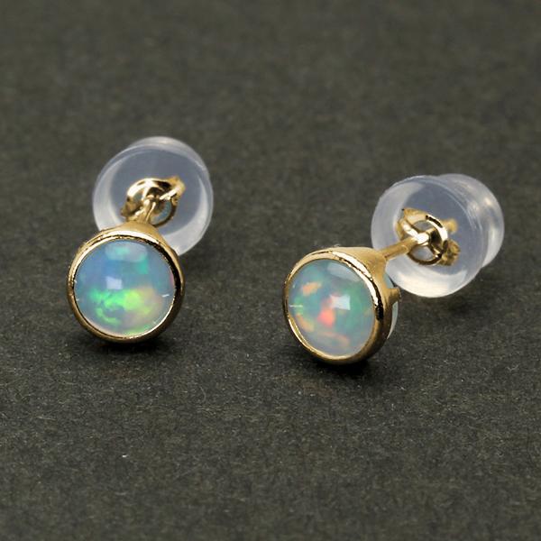 18金　オパール スタッドピアス 両耳用 ゴールドカラー オパール ピアス スタッドピアス k18 イエローゴールド 18金 18k 10月