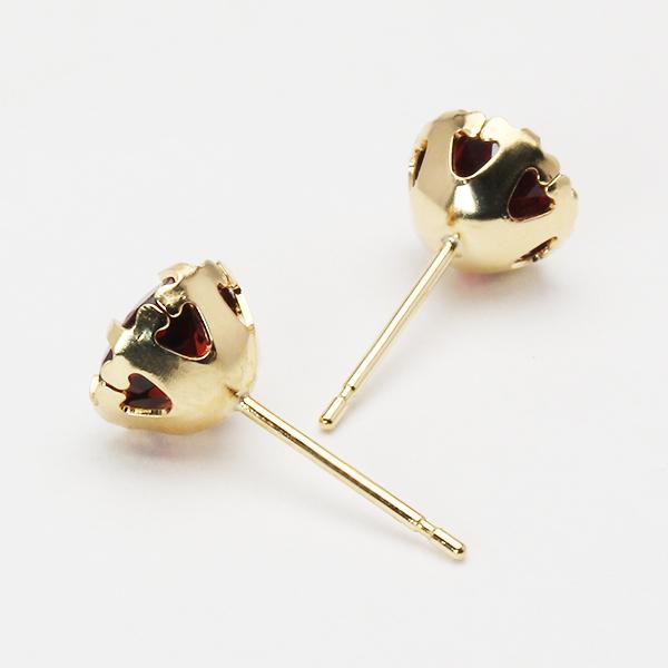 ガーネット ピアス スタッドピアス k18 18k 18金 イエローゴールド 6本爪 1月誕生石 送料無料 カジュアル 普段使い メンズ 男性用 プレゼント ギフト puの画像
