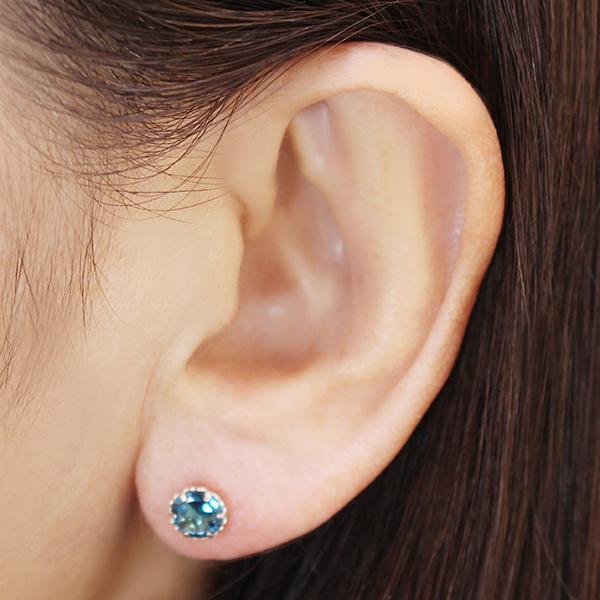 ロンドンブルートパーズ ピアス スタッドピアス プラチナ 6本爪 11月