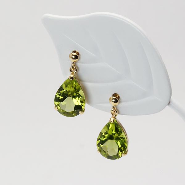 ペリドット ピアス 揺れる スタッドピアス k18 18k 18金 イエロー
