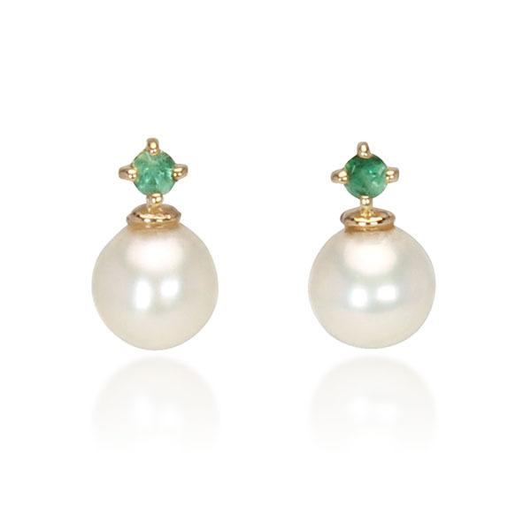 ピアス パールピアス パール 真珠 エメラルドピアス エメラルド k18