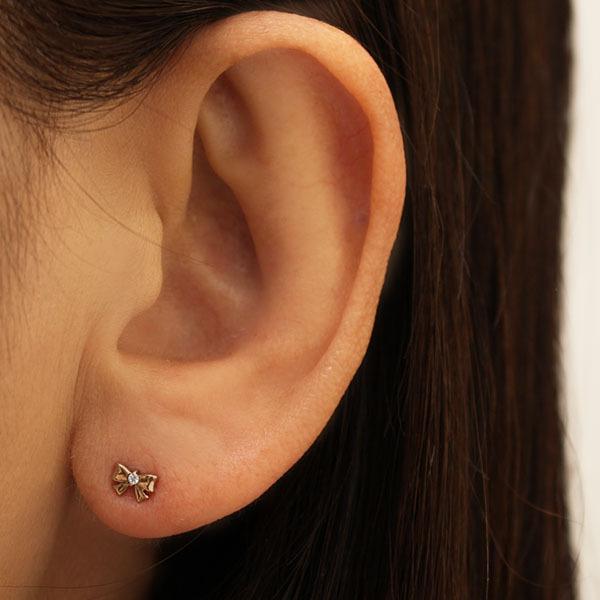 ダイヤモンド ピアス リボンピアス ダイヤピアス スタッドピアス ダイヤ リボン k10 10k 10金 ピンクゴールド ペア 送料無料 メンズ プレゼント 自分買いの画像