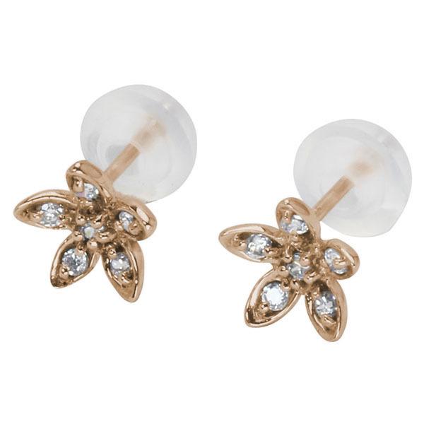 ピアス ダイヤモンドピアス ダイヤピアス ダイヤモンド スタッドピアス フラワー 花 18金 k18 18k ピンクゴールド メンズ 送料無料 プレゼント 自分買い puの画像