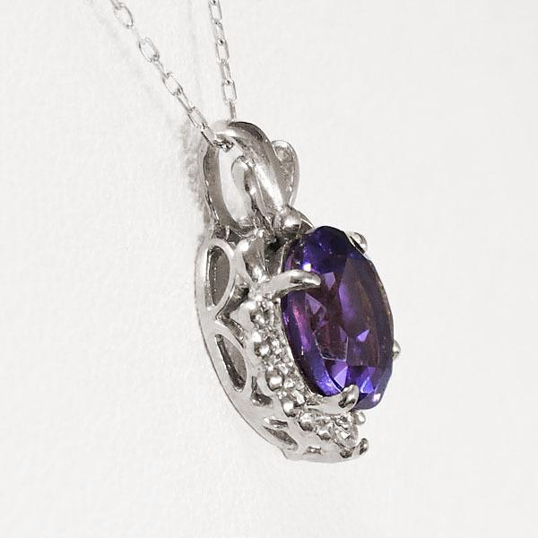 ネックレス ペンダント メンズ アメジスト ダイヤモンド 0.01ct ホワイトゴールド k18 18金 品質保証書付 送料無料 プレゼント ギフト ご褒美 自分買い puの画像