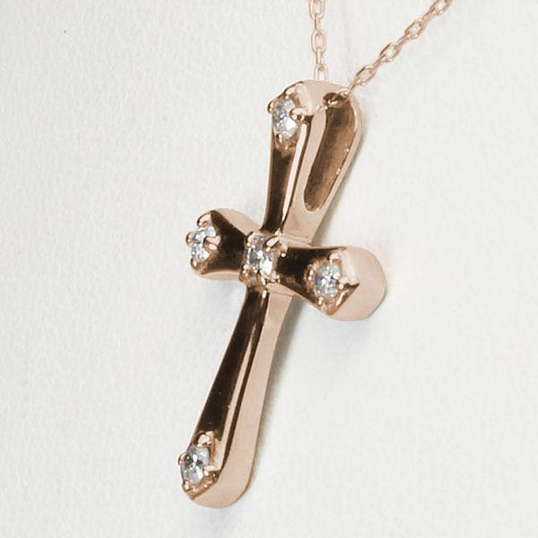 クロスネックレス 十字架ネックレス ダイヤモンド ネックレス クロス 十字架 k18 18k 18金 ピンクゴールド 送料無料 メンズ プレゼント 自分買い puの画像