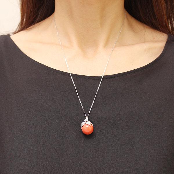 ネックレス メンズ 珊瑚 k18 18金 ホワイトゴールド 桃珊瑚 さんご