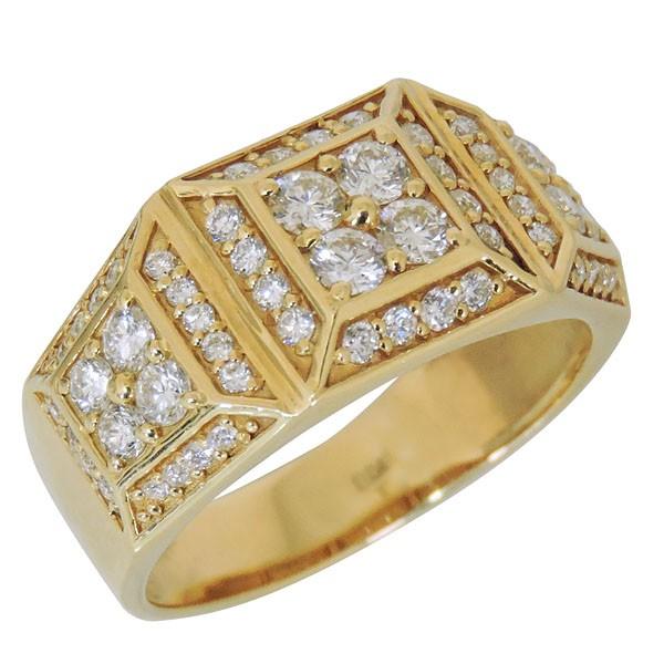 リング 印台型 パヴェ62石 ダイヤモンド k18 イエローゴールド メンズ