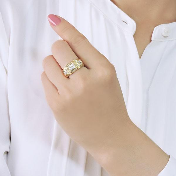 リング 印台型 パヴェ62石 ダイヤモンド k18 イエローゴールド メンズ