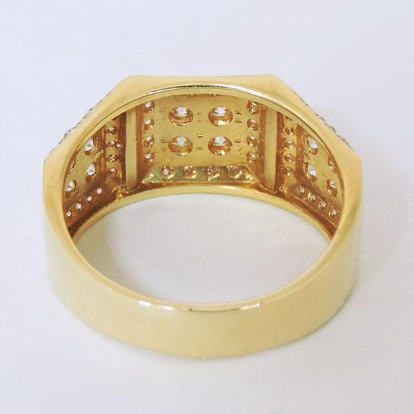 リング 印台型 パヴェ62石 ダイヤモンド k18 イエローゴールド メンズ