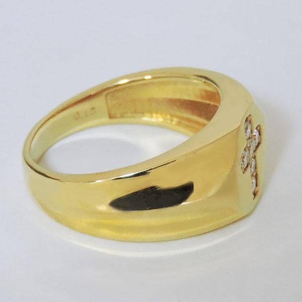 リング 印台型 クロスモチーフ ダイヤモンド k18 イエローゴールド