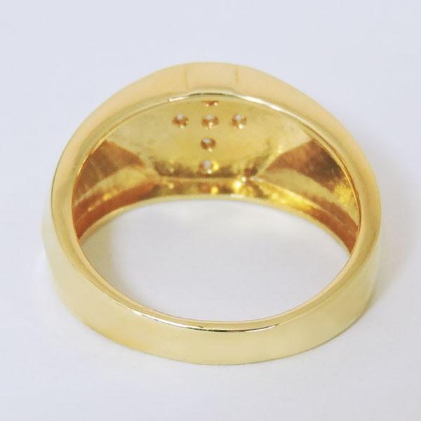 リング 印台型 クロスモチーフ ダイヤモンド k18 イエローゴールド