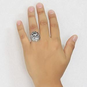 メンズリング スカルリング ブラックダイヤモンド スカル 指輪 リング メンズ 男性用 シルバー ドクロ 頭蓋骨 送料無料 デー プレゼント ご褒美 自分買い puの画像